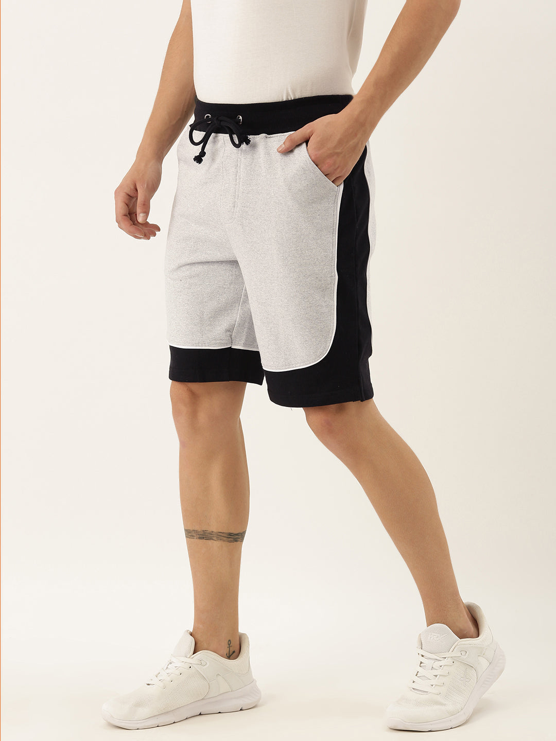 Men White Casual Terry Curved Side Shorts