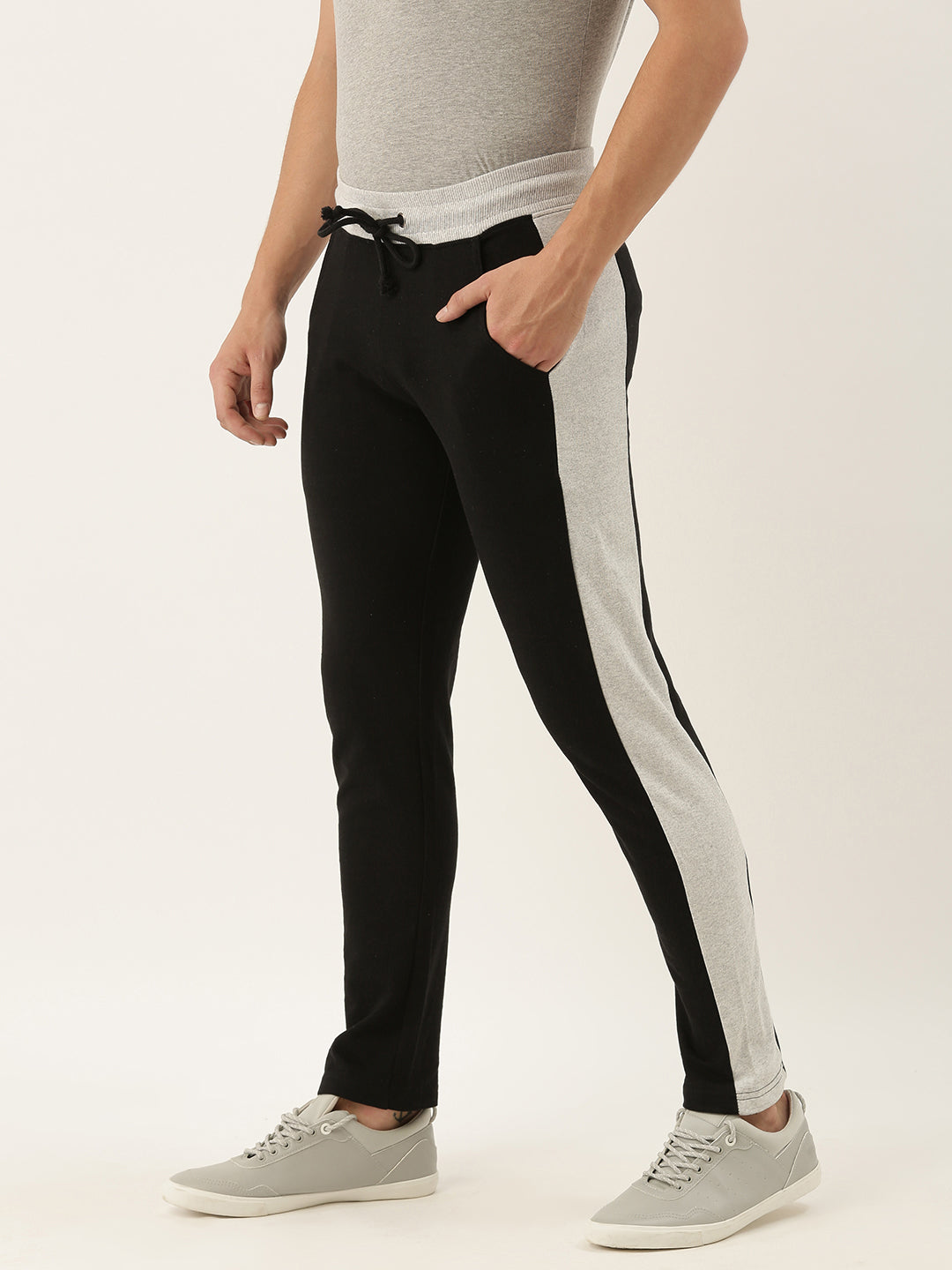 Men Black Solid Side panel Track Pants