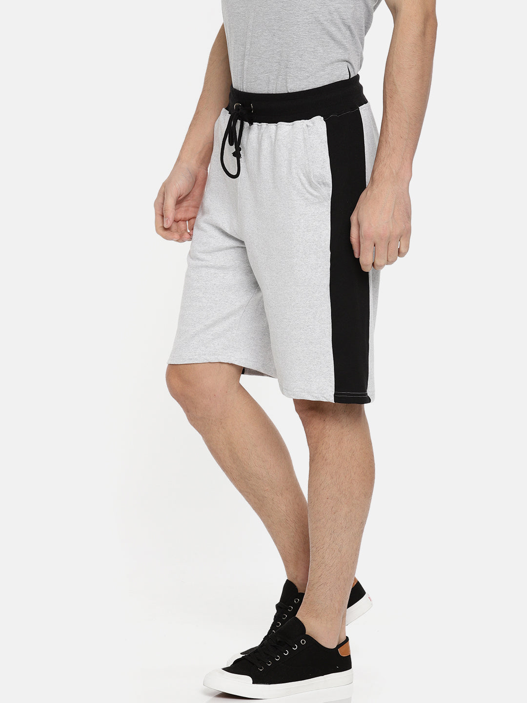 Men White Casual Terry Side Panel Shorts