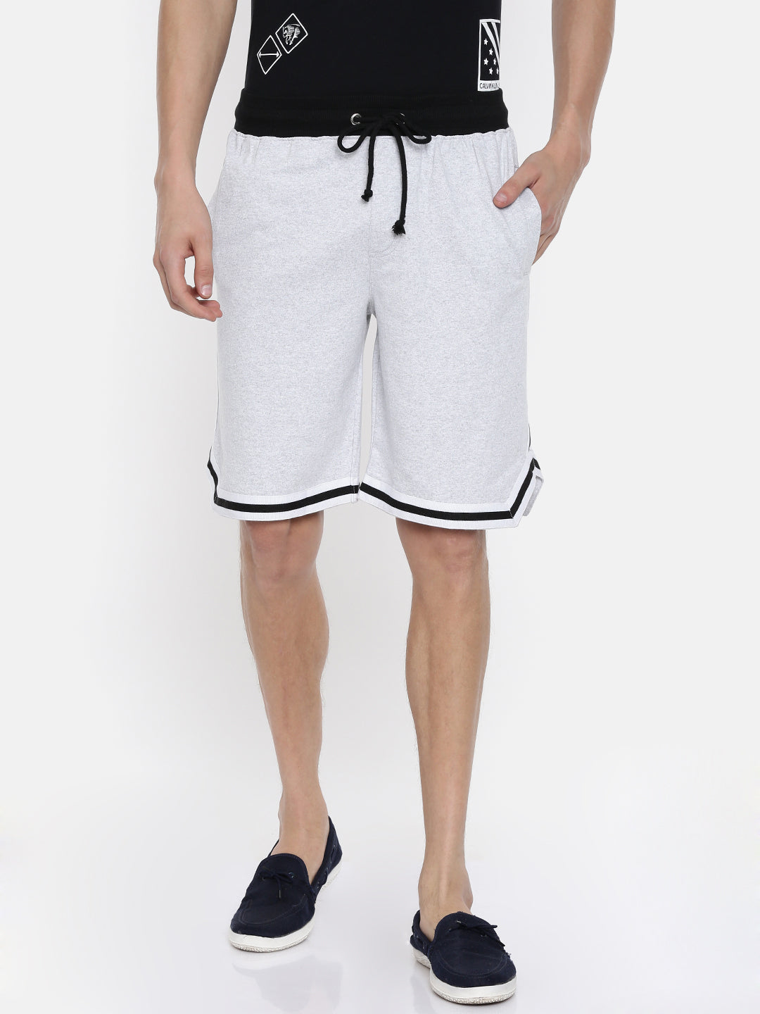 Men White Casual Terry Ribbon Shorts