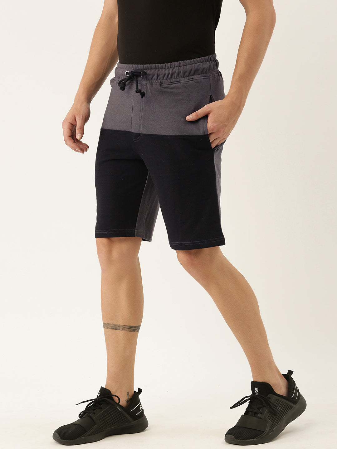 Men Grey Casual Terry Colourblocked Shorts