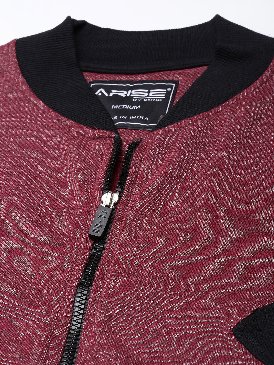 Men Wine Cut & Sew Zipper Sweatshirt