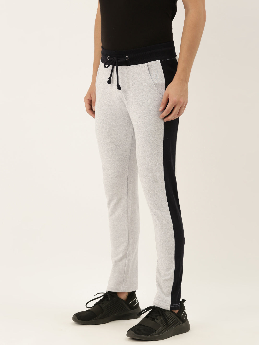 Men White Solid Side panel Track Pants