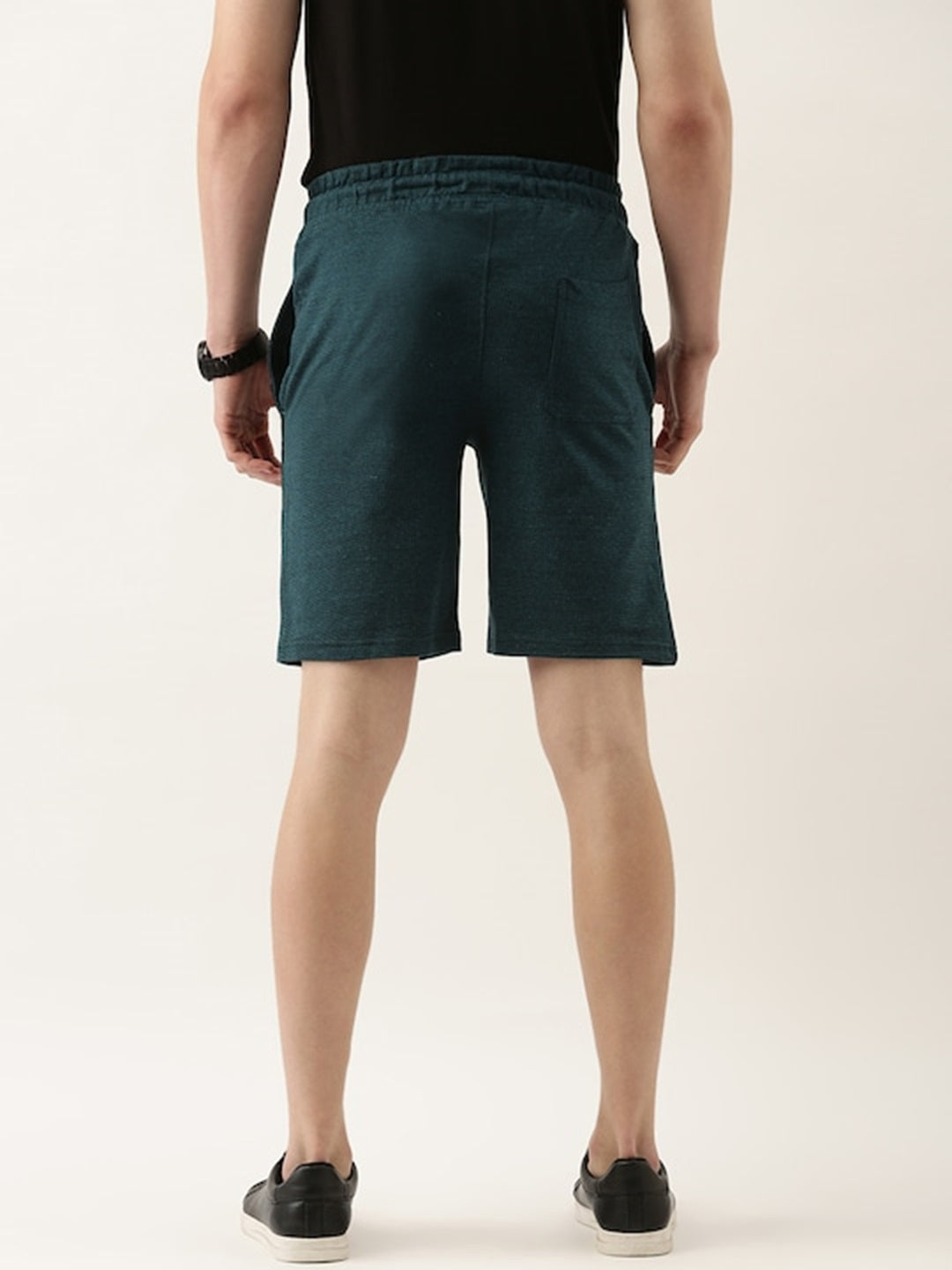 Men Blackteal Casual Terry Colourblocked Shorts