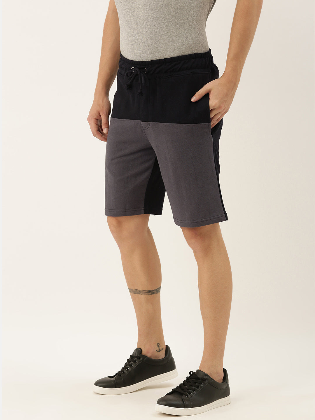 Men Black Casual Terry Colourblocked Shorts