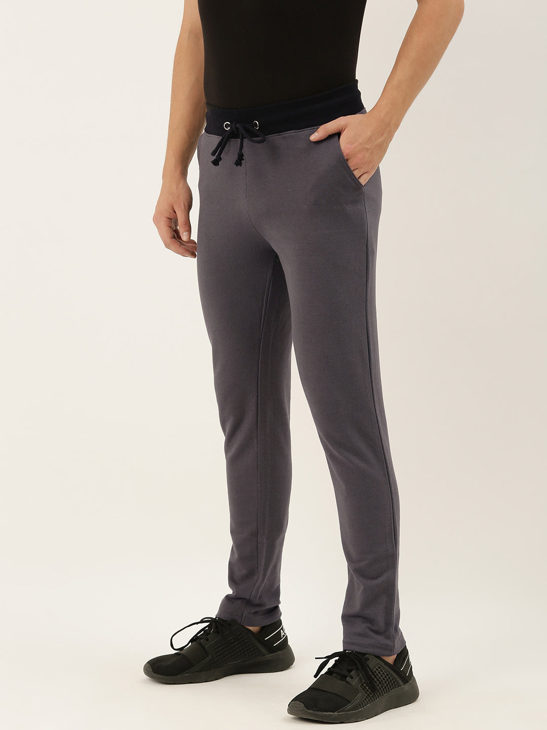 Men Grey Solid Track Pants