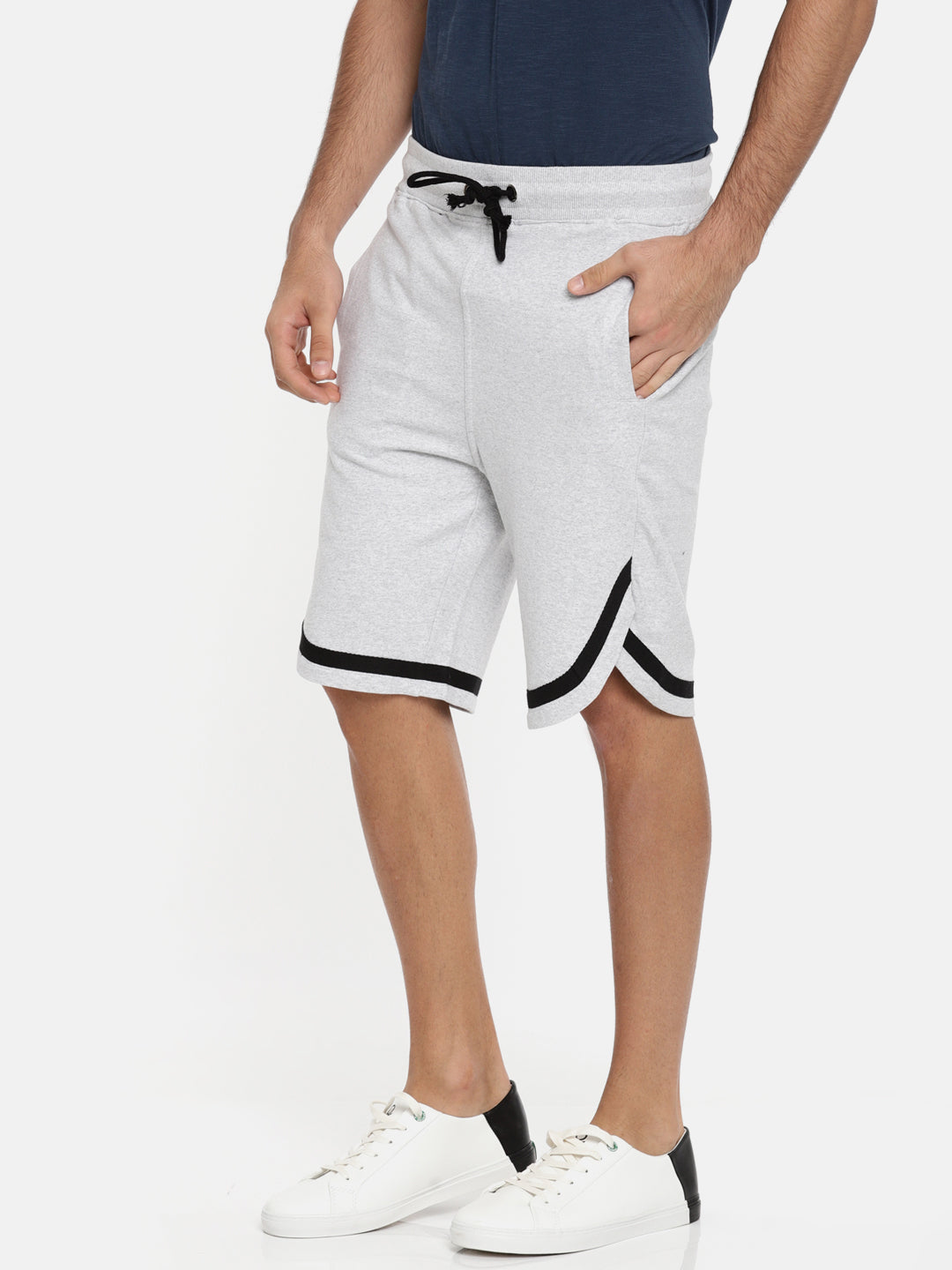 Men WhiteHtr Casual Terry Curved Hem Shorts