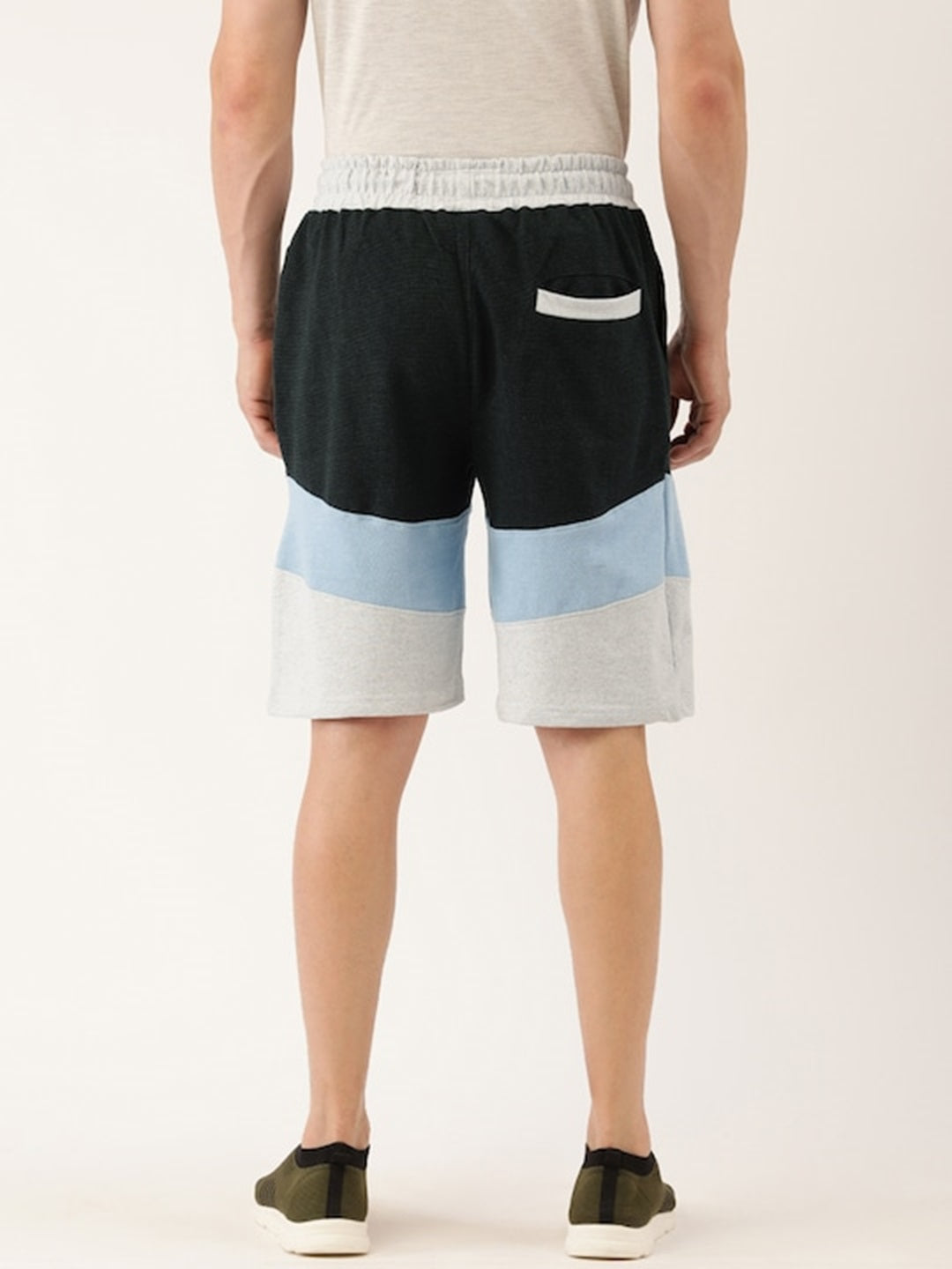 Men Oliveblack Casual Terry Cut & Sew Shorts