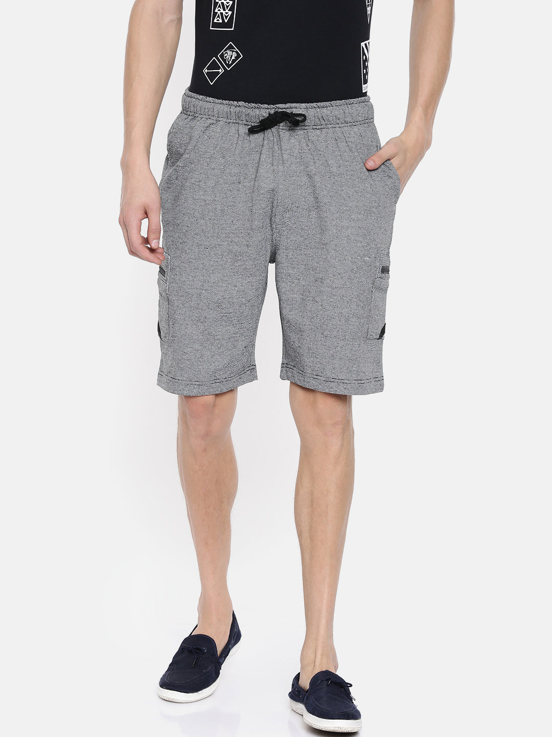 Men Whiteblack Casual Terry Cargo Shorts