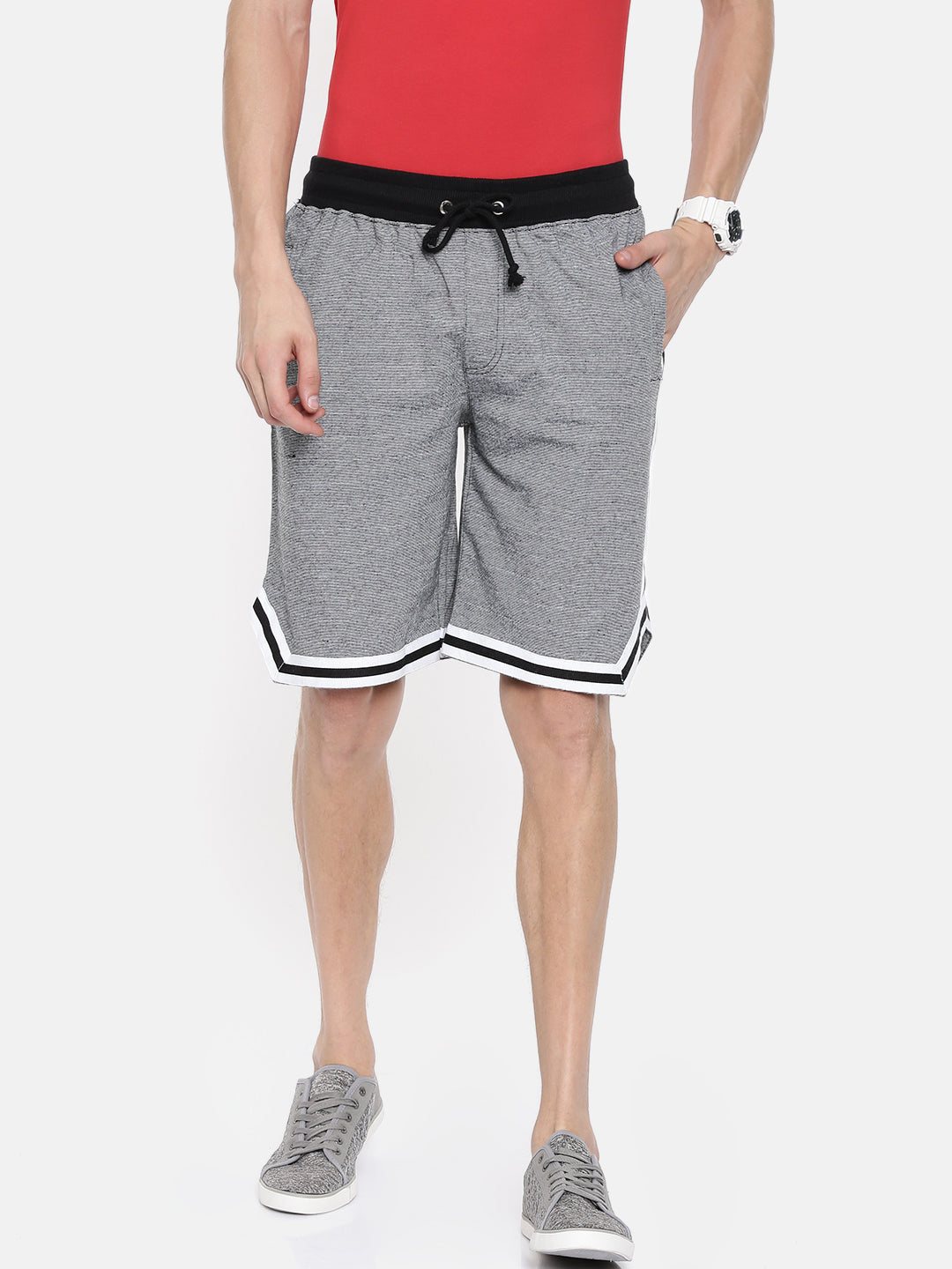 Men Whiteblack Casual Terry Ribbon Shorts