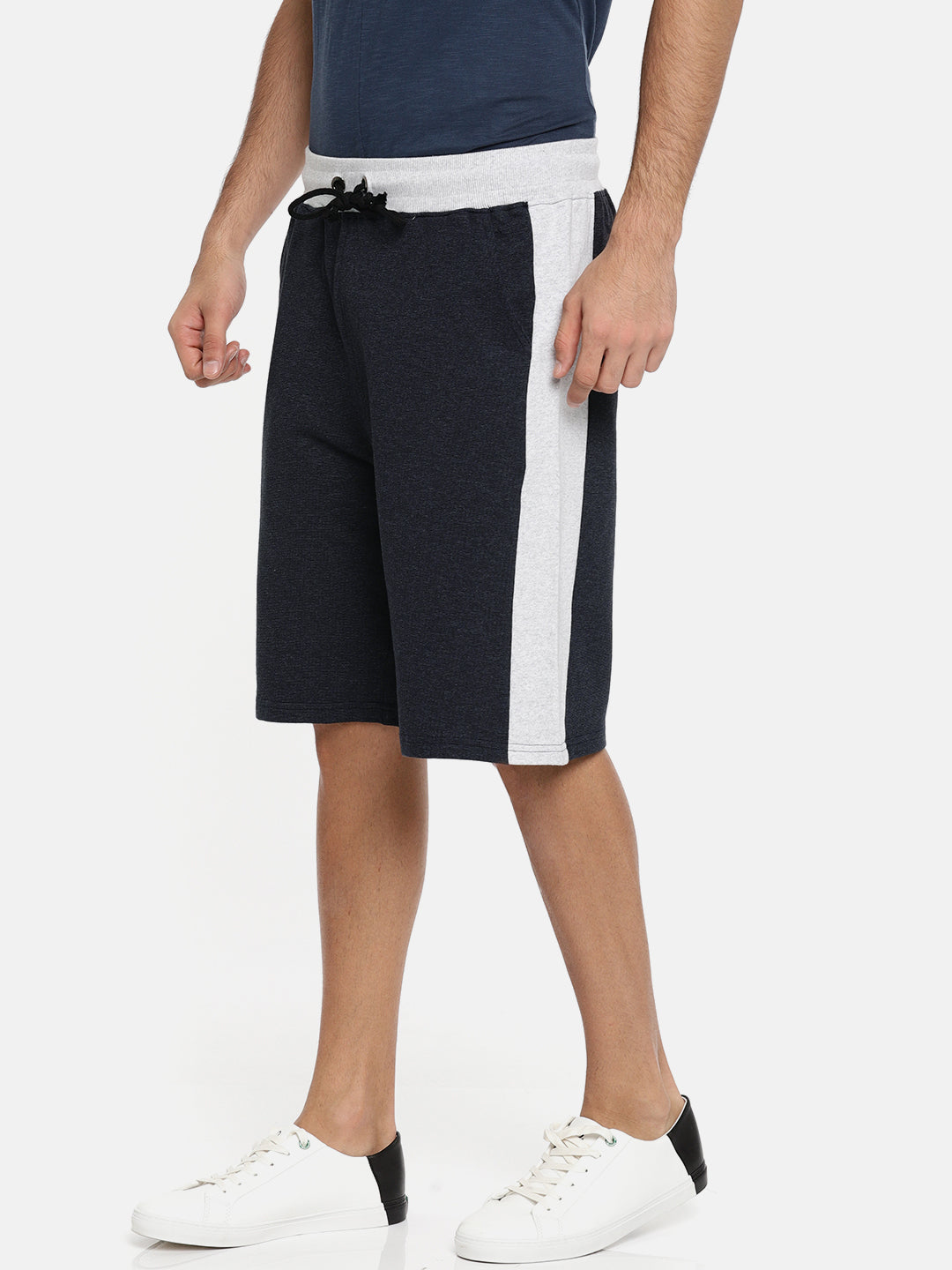 Men Blacknavy Casual Terry Side Panel Shorts