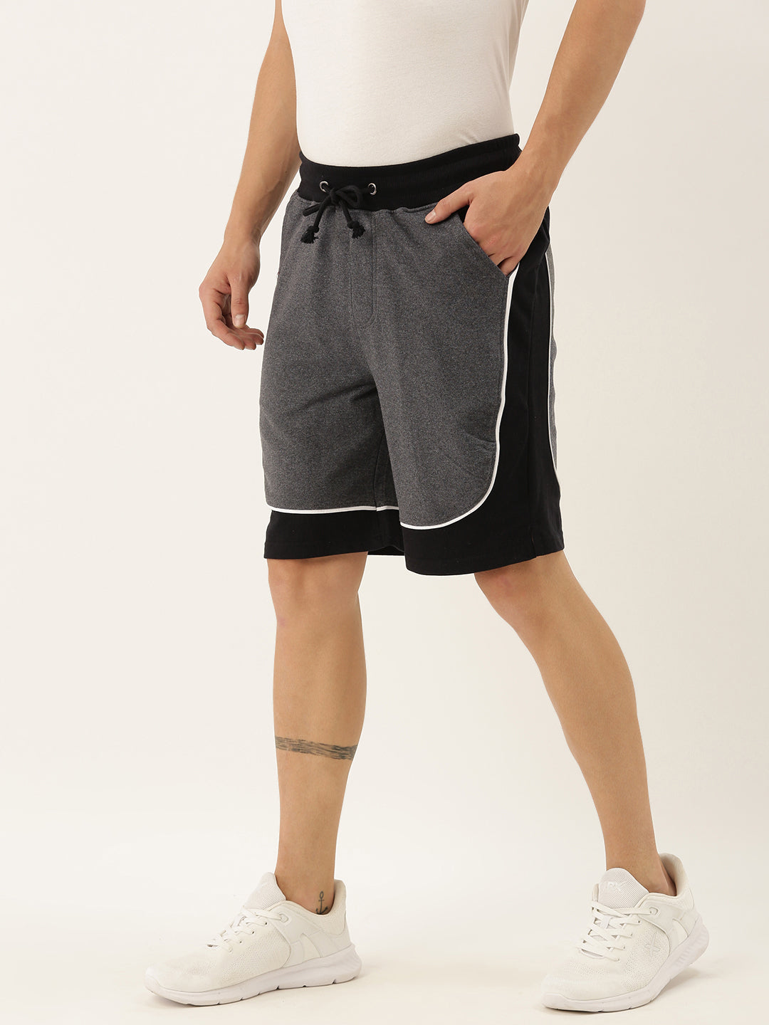 Men Melange Casual Terry Curved Side Shorts