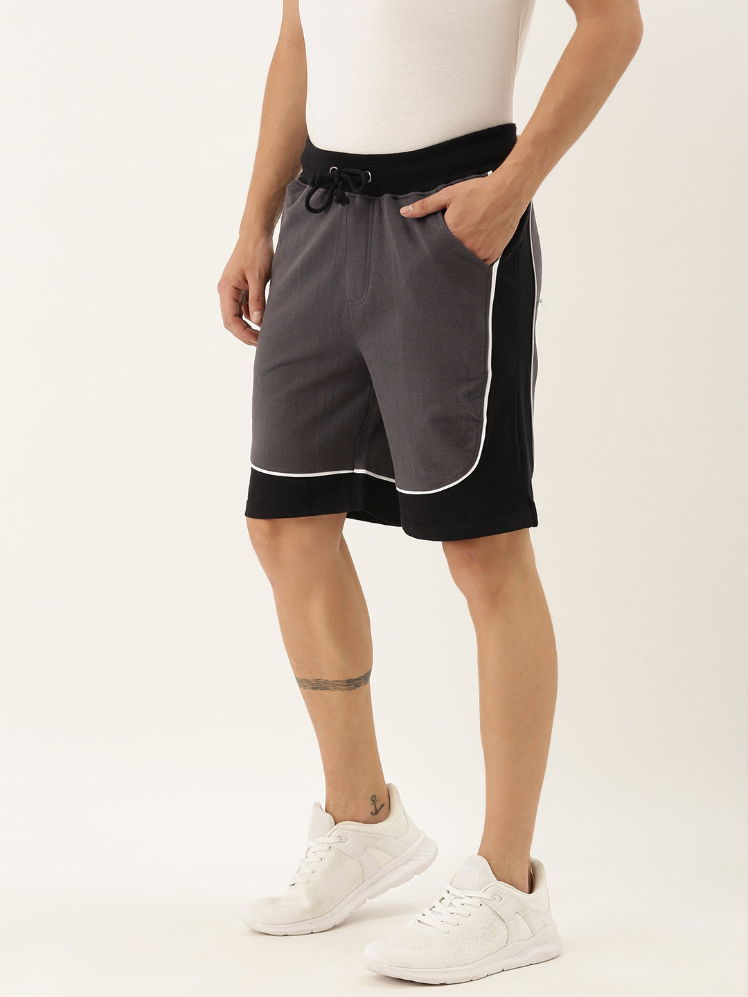 Men Grey Casual Terry Curved Side Shorts