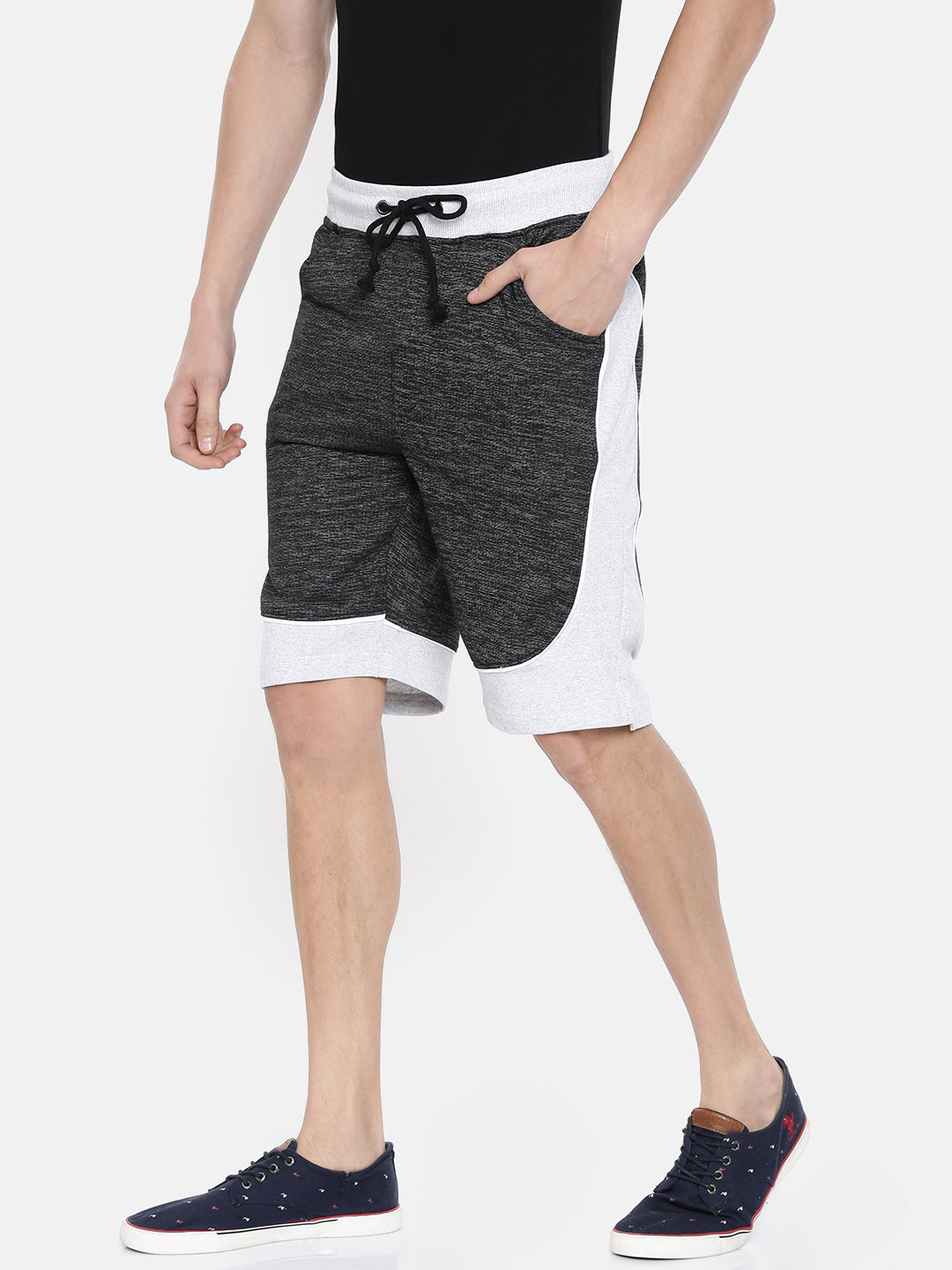 Men Black Casual Terry Curved Side Shorts