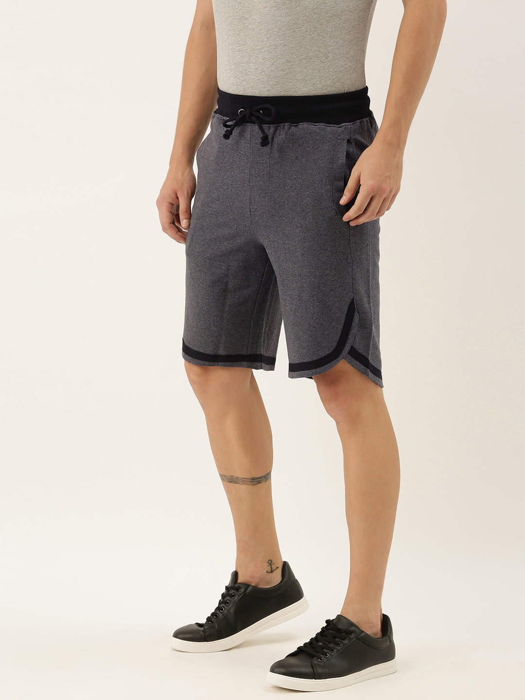 Men Melange Casual Terry Curved Hem Shorts