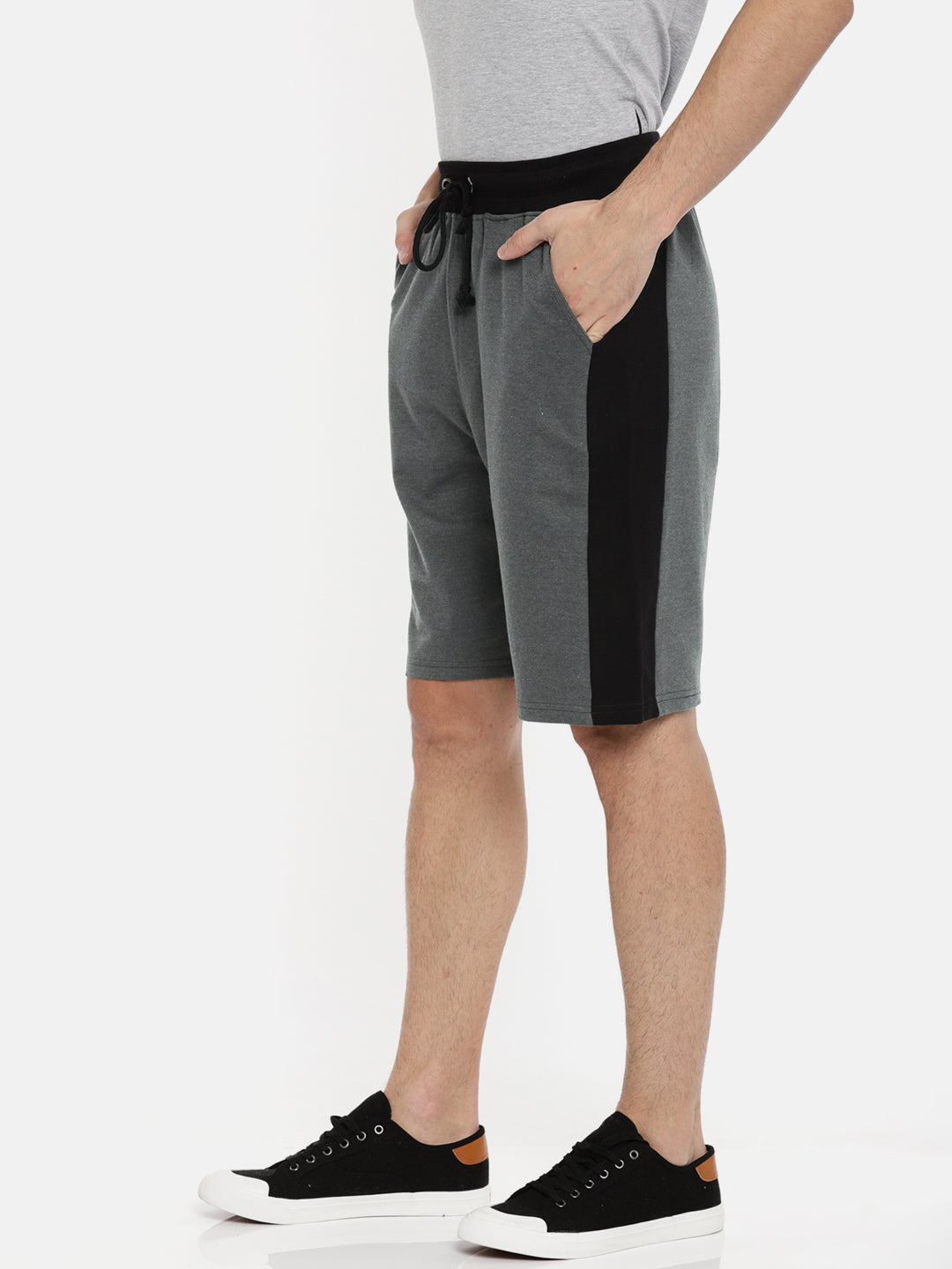 Men Grey Casual Terry Side Panel Shorts