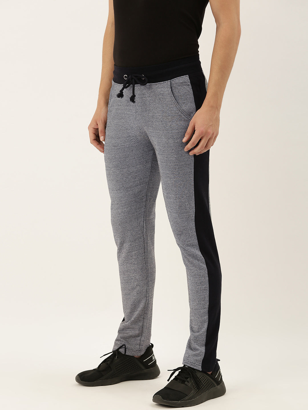 Men Whiteblack Solid Side panel Track Pants