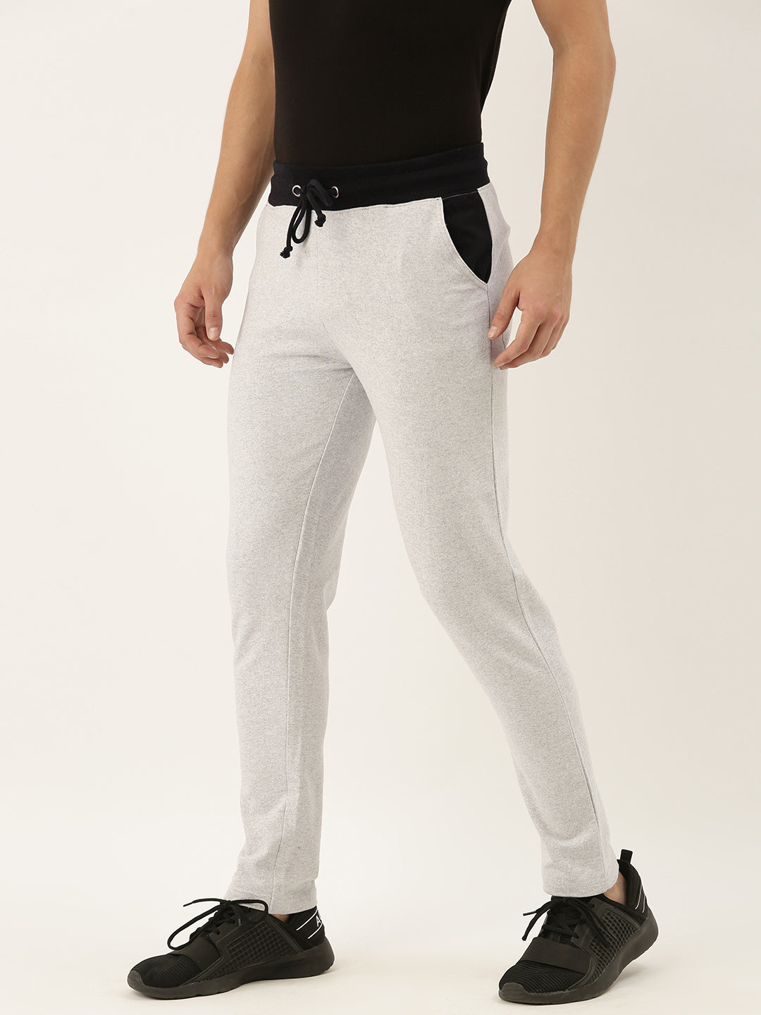 Men White Solid Track Pants