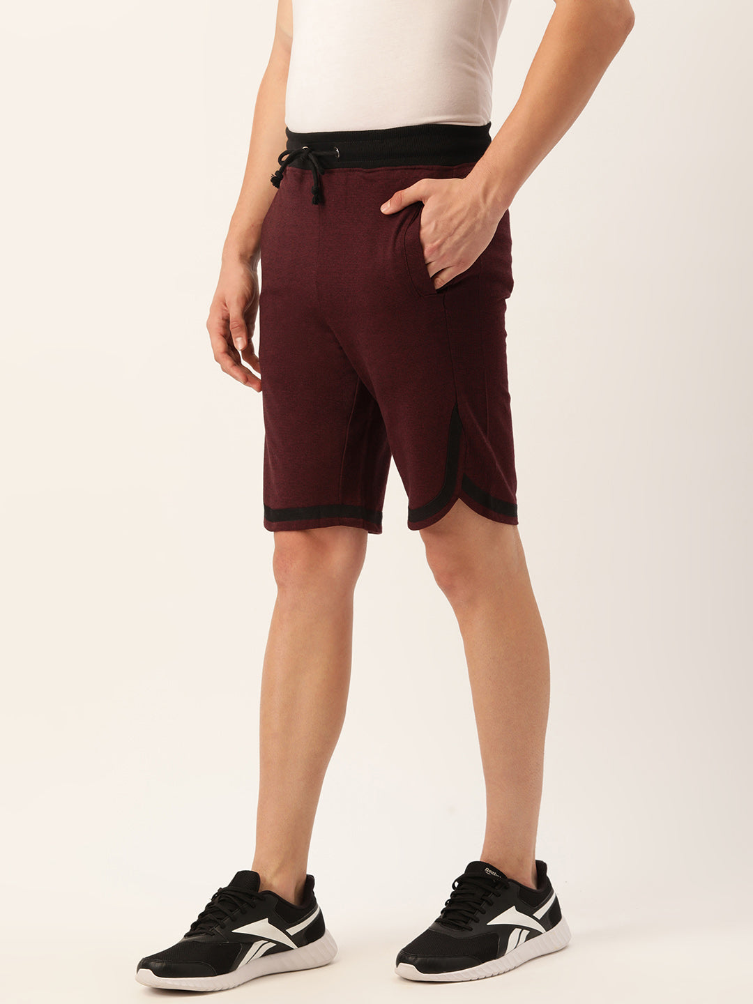 Men Blackwine Casual Curved Hem Terry Shorts