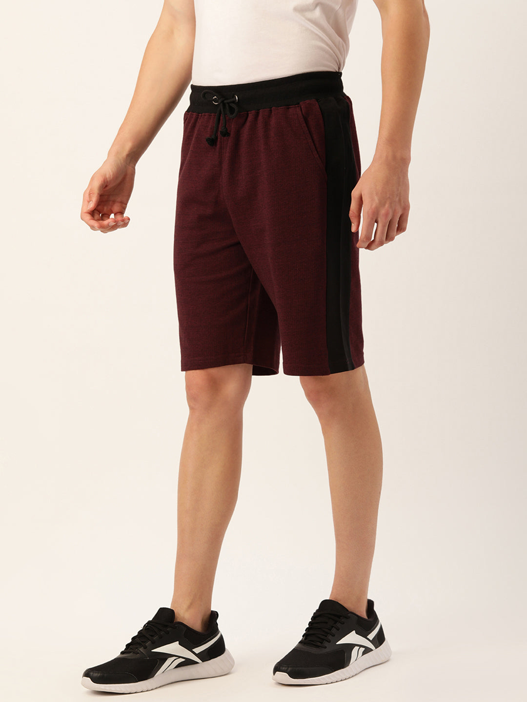 Men Balckwine Casual Terry Side Panel Shorts