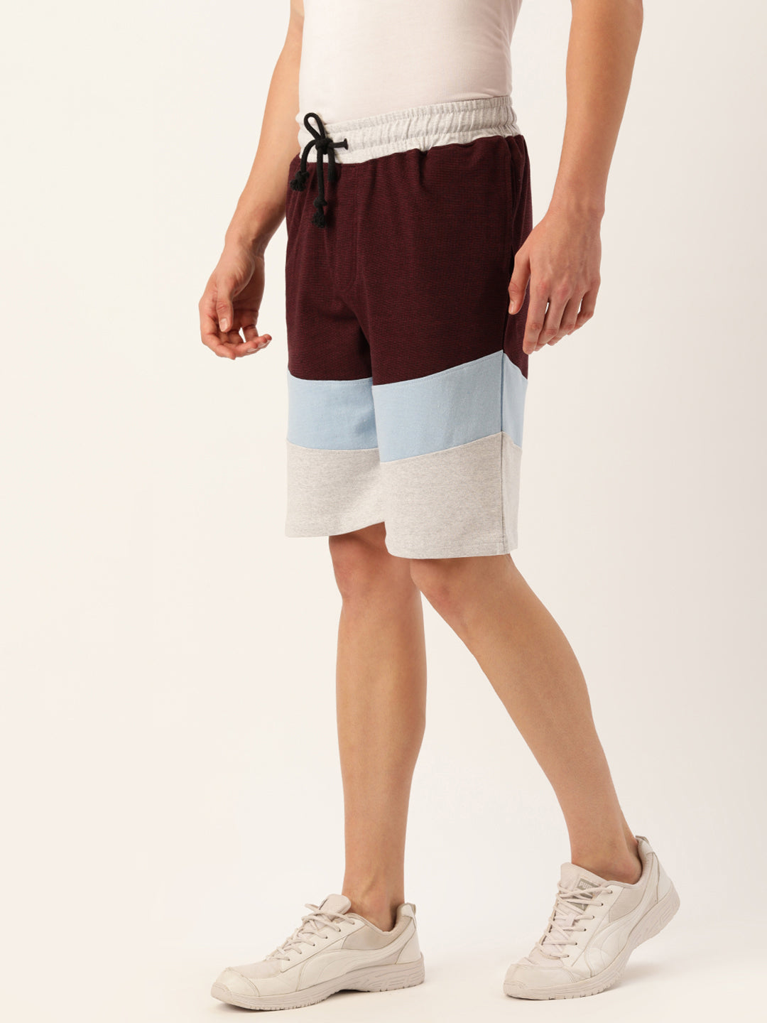 Men Blackwine Casual Terry Cut & Sew Shorts