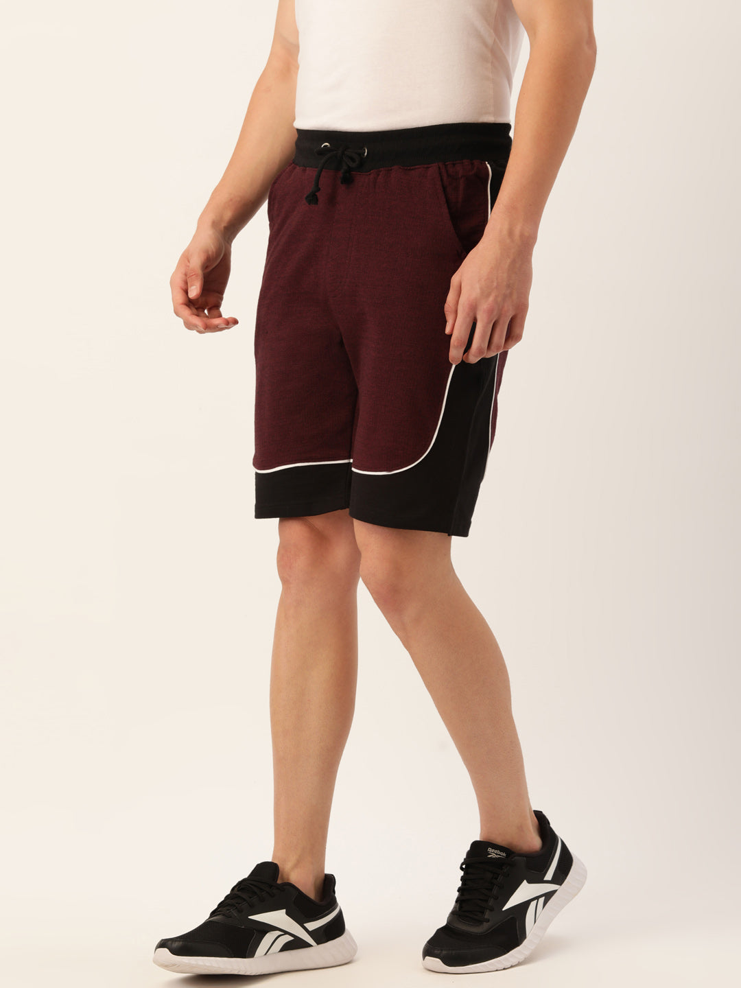 Men Blackwine Casual Terry Curved Side Shorts