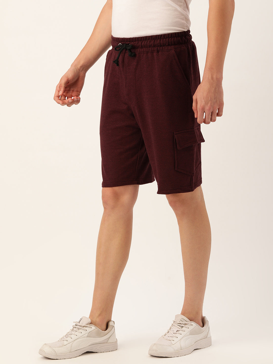 Men Blackwine Casual Terry Cargo Shorts