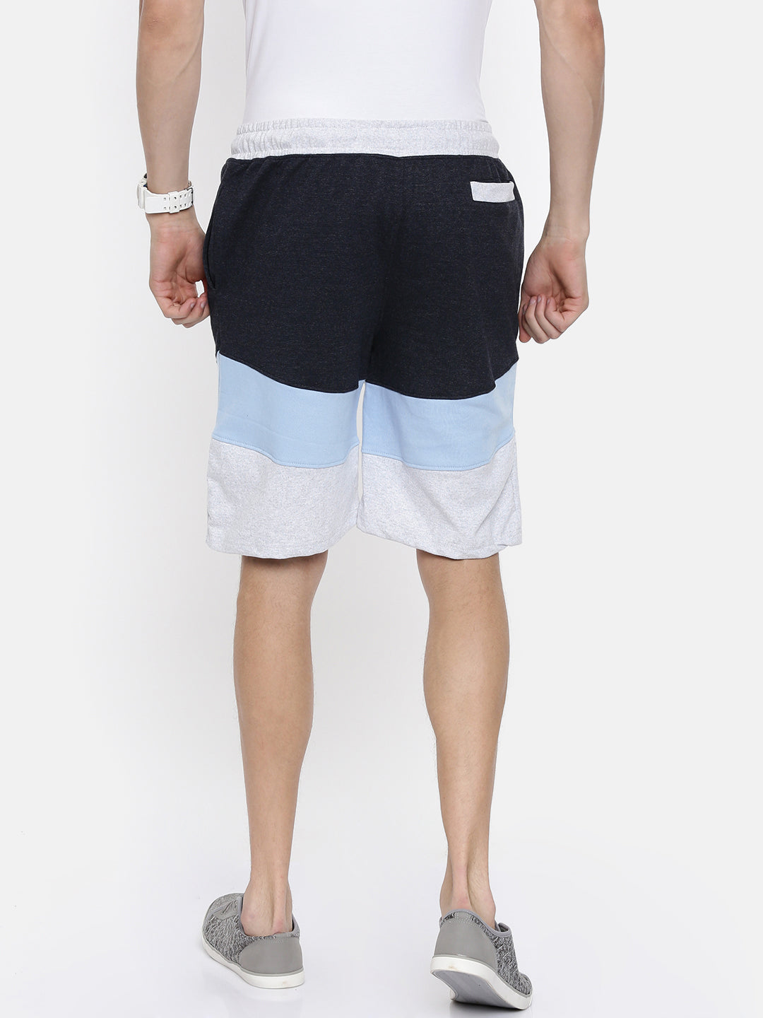 Men Blacknavy Casual Terry Cut & Sew Shorts