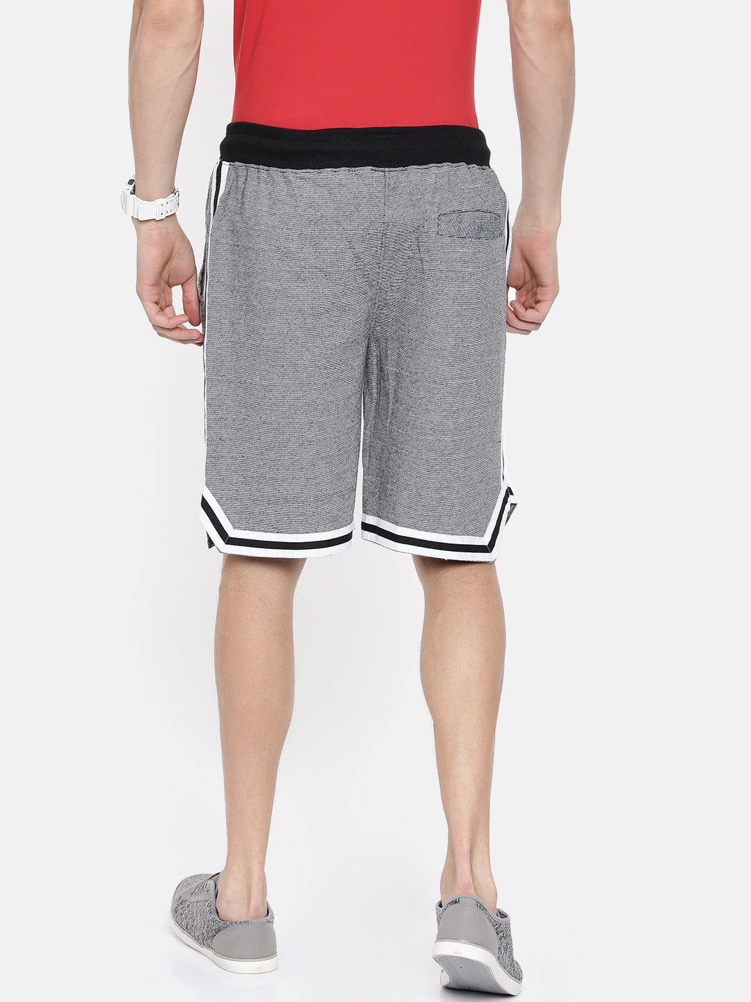 Men Whiteblack Casual Terry Ribbon Shorts