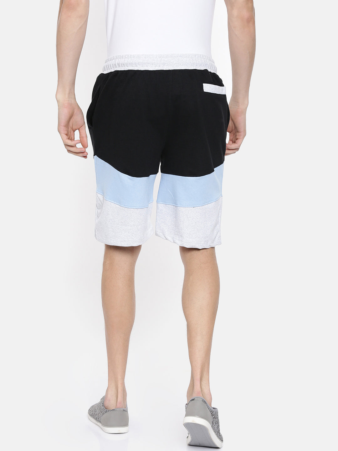 Men Black Casual Terry Cut & Sew Shorts