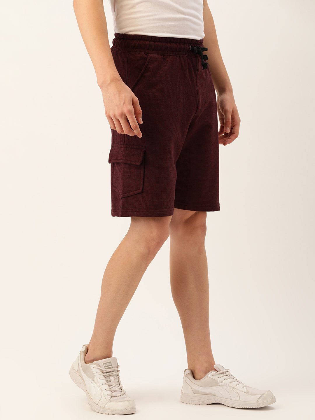 Men Blackwine Casual Terry Cargo Shorts