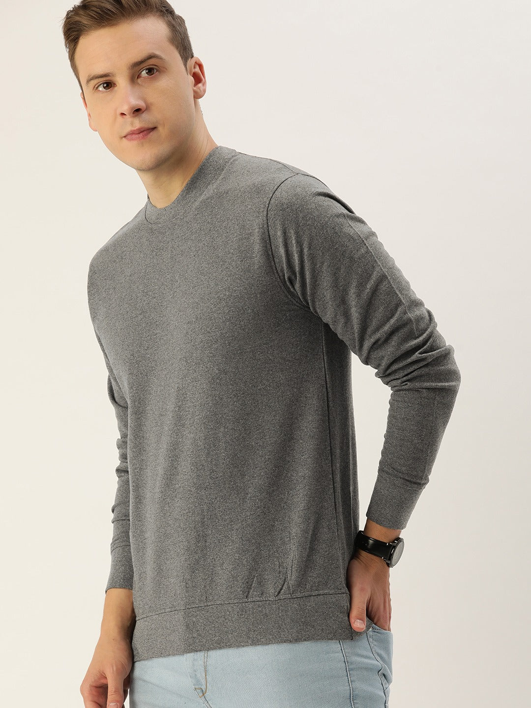 Men Melange Solid Sweatshirt