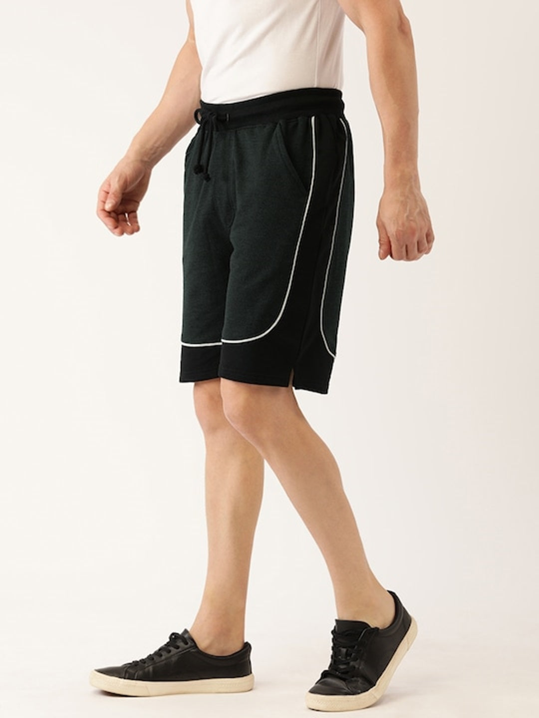 Men Oliveblack Casual Terry Curved Side Shorts