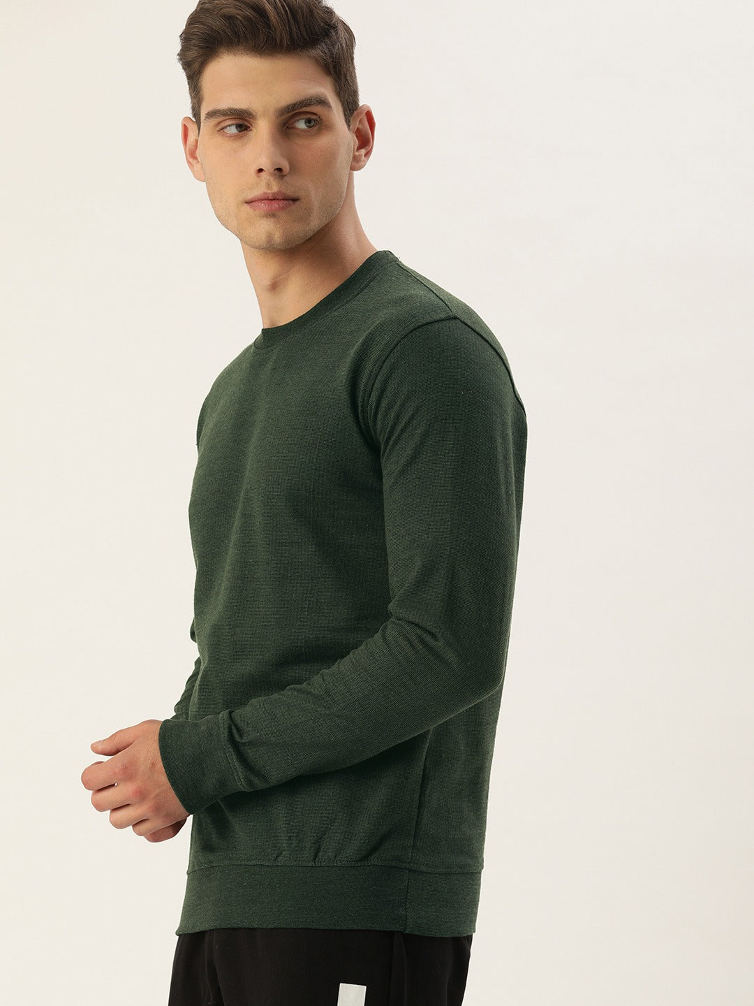 Men Oliveblack Solid Sweatshirt