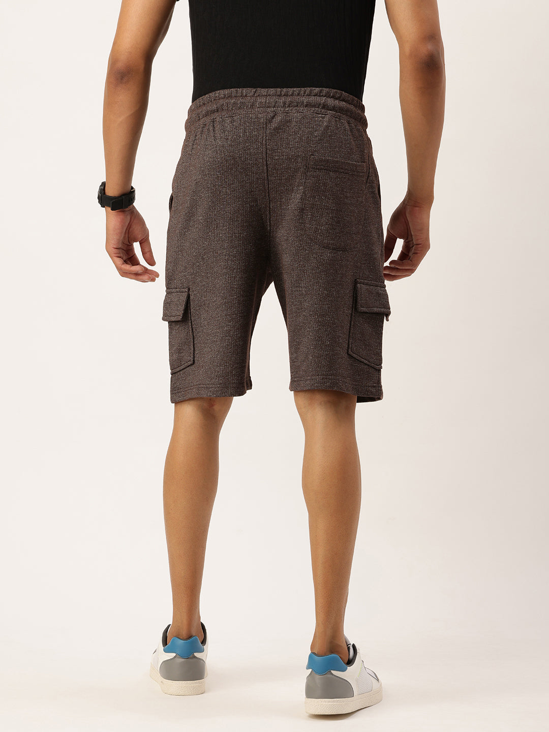 Men Brown Casual Terry Cargo Shorts