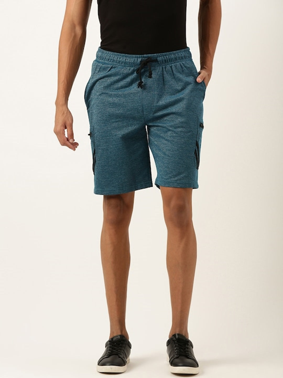 Men Teal Casual Terry Cargo Shorts