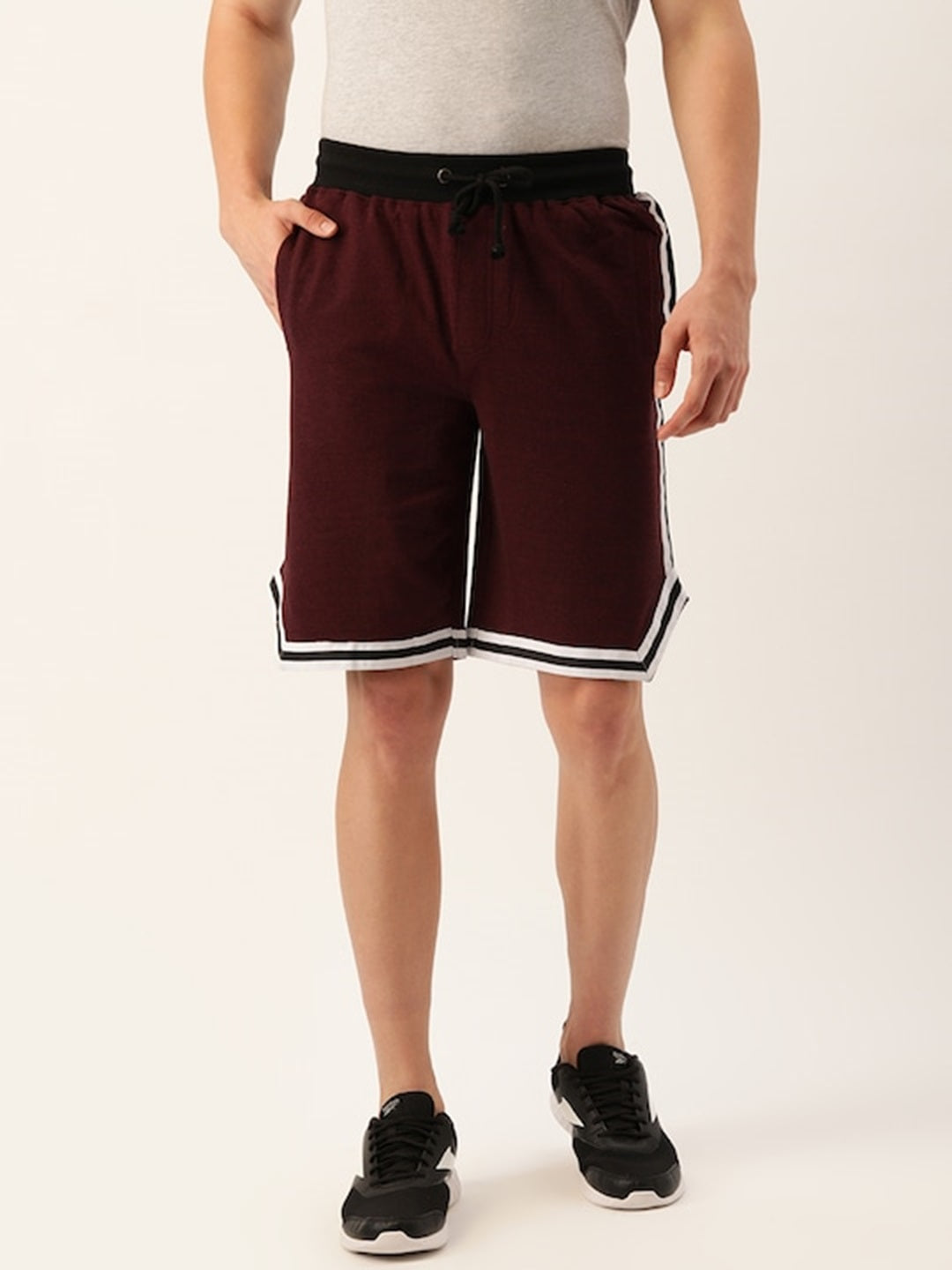 Men Blackwine Casual Terry Ribbon Shorts