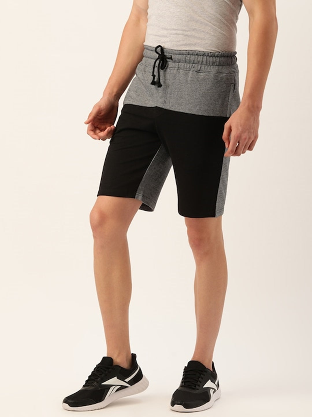 Men Whiteblack Casual Terry Colourblocked Shorts