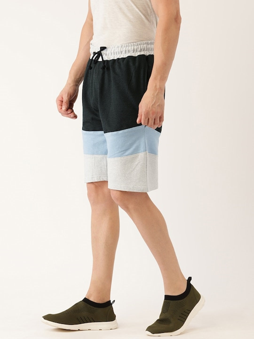 Men Oliveblack Casual Terry Cut & Sew Shorts