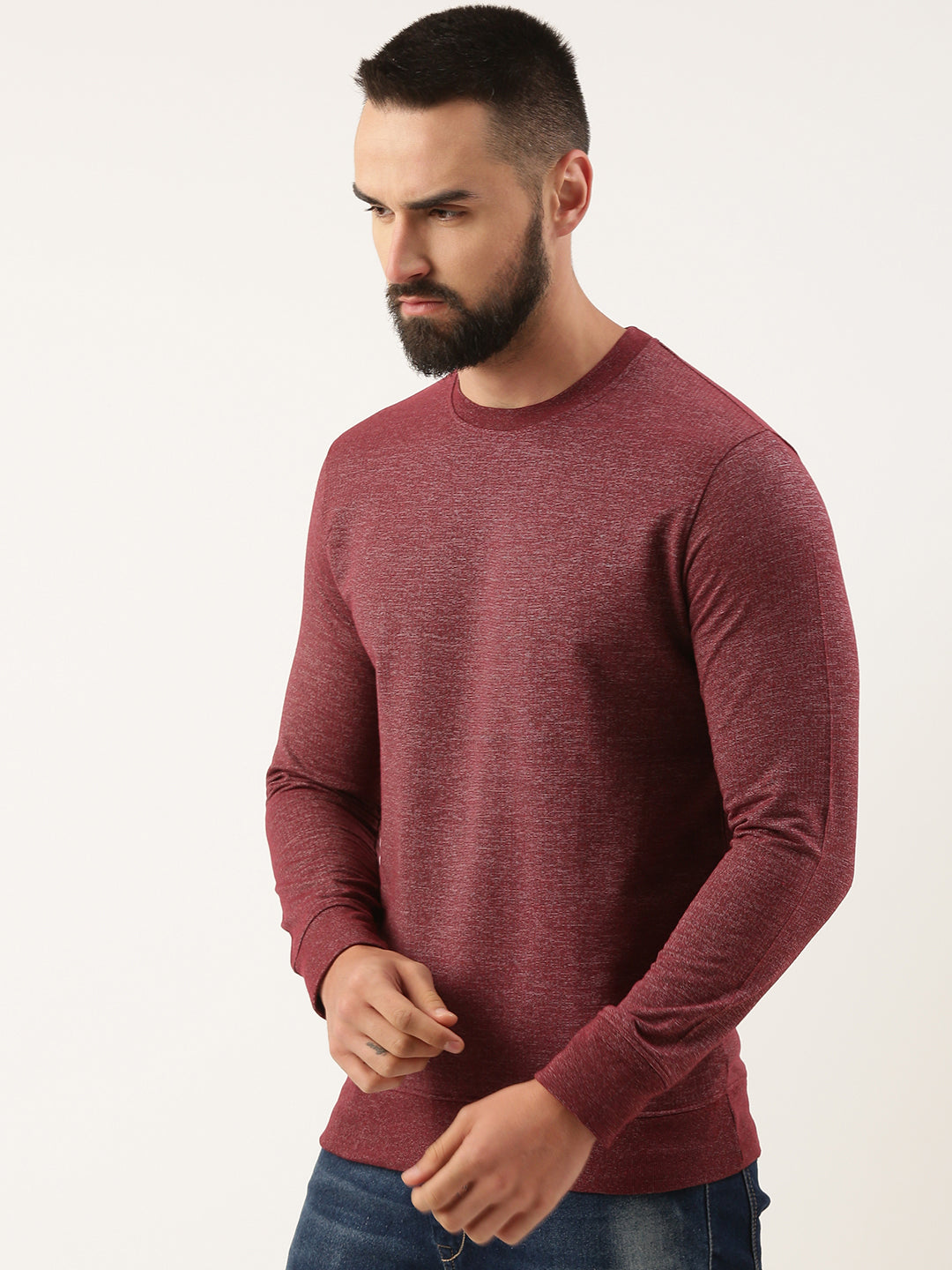 Men Wine Solid Sweatshirt