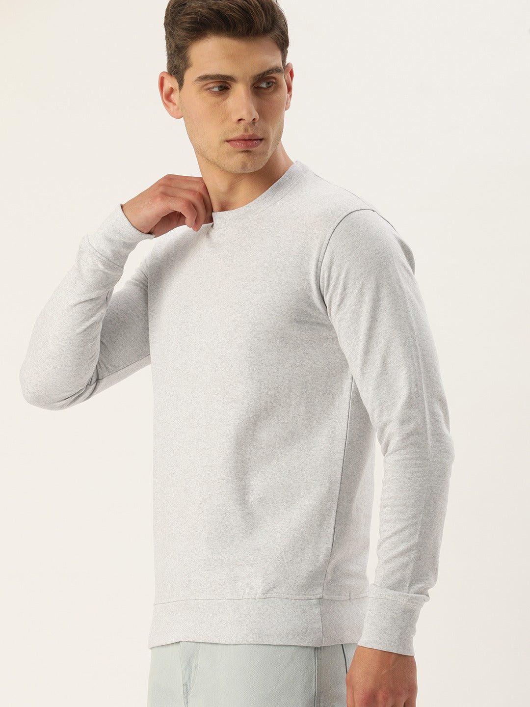 Men White Solid Sweatshirt