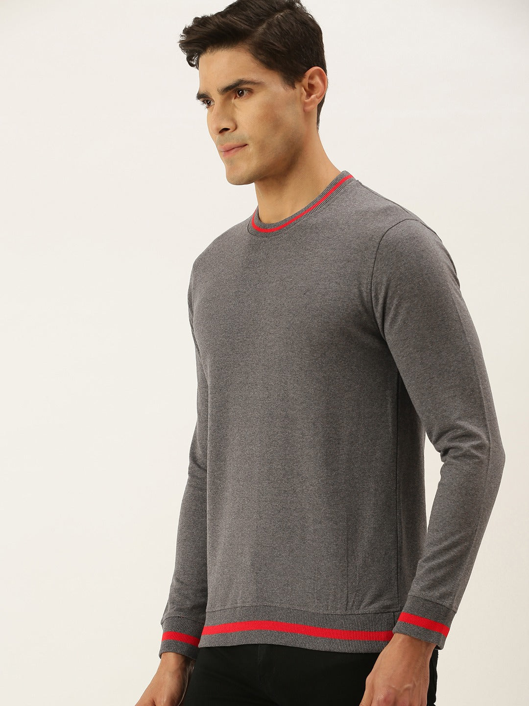 Men Melange Solid Tipping Rib Sweatshirt