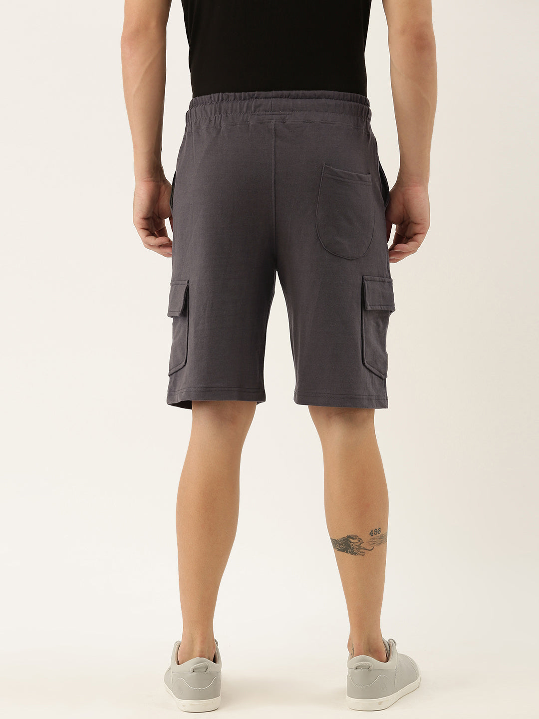 Men Grey Casual Terry Cargo Shorts