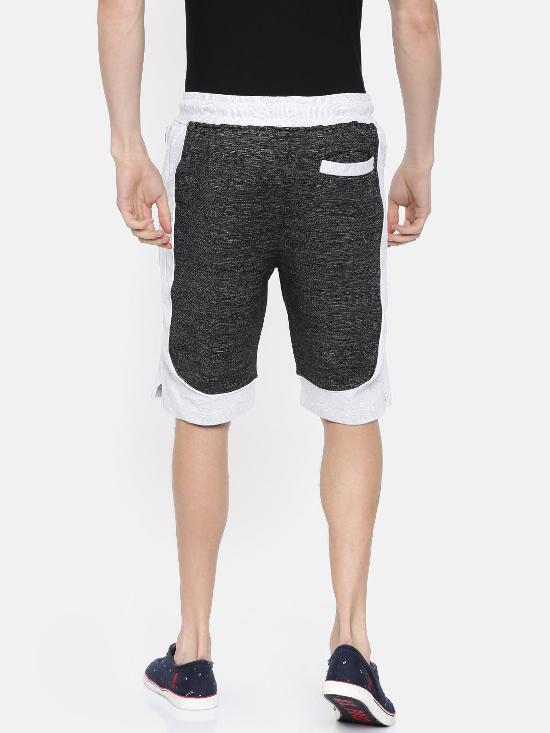 Men Black Casual Terry Curved Side Shorts