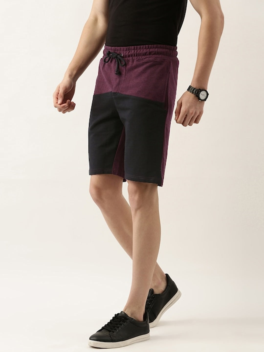 Men Blackwine Casual Terry Colourblocked Shorts