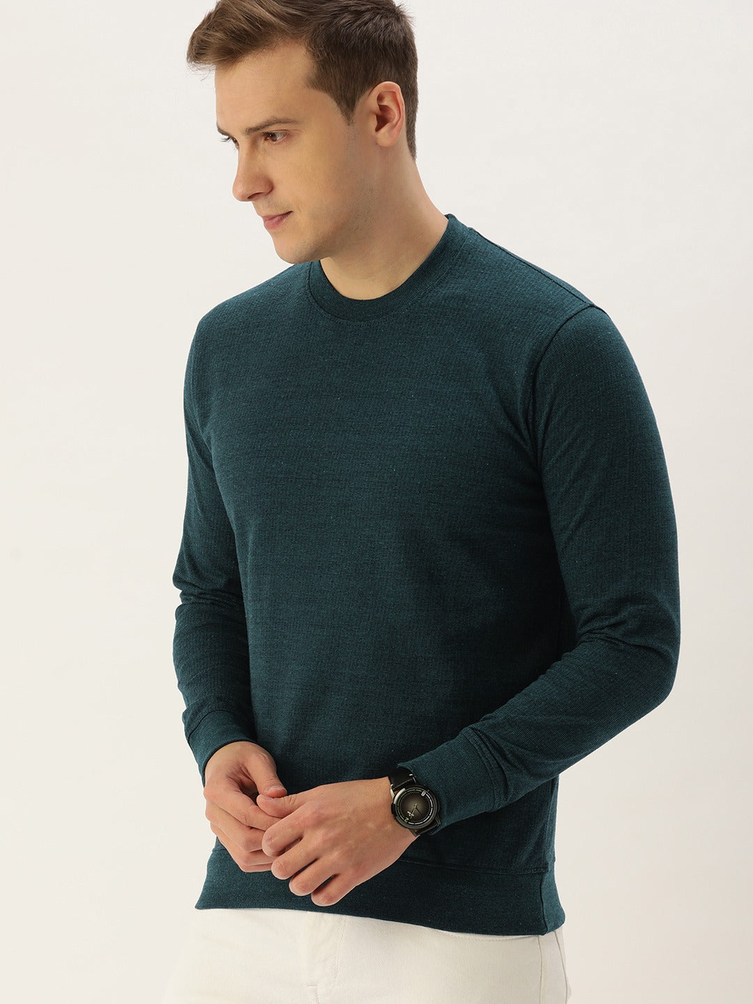 Men Blackteal Solid Sweatshirt