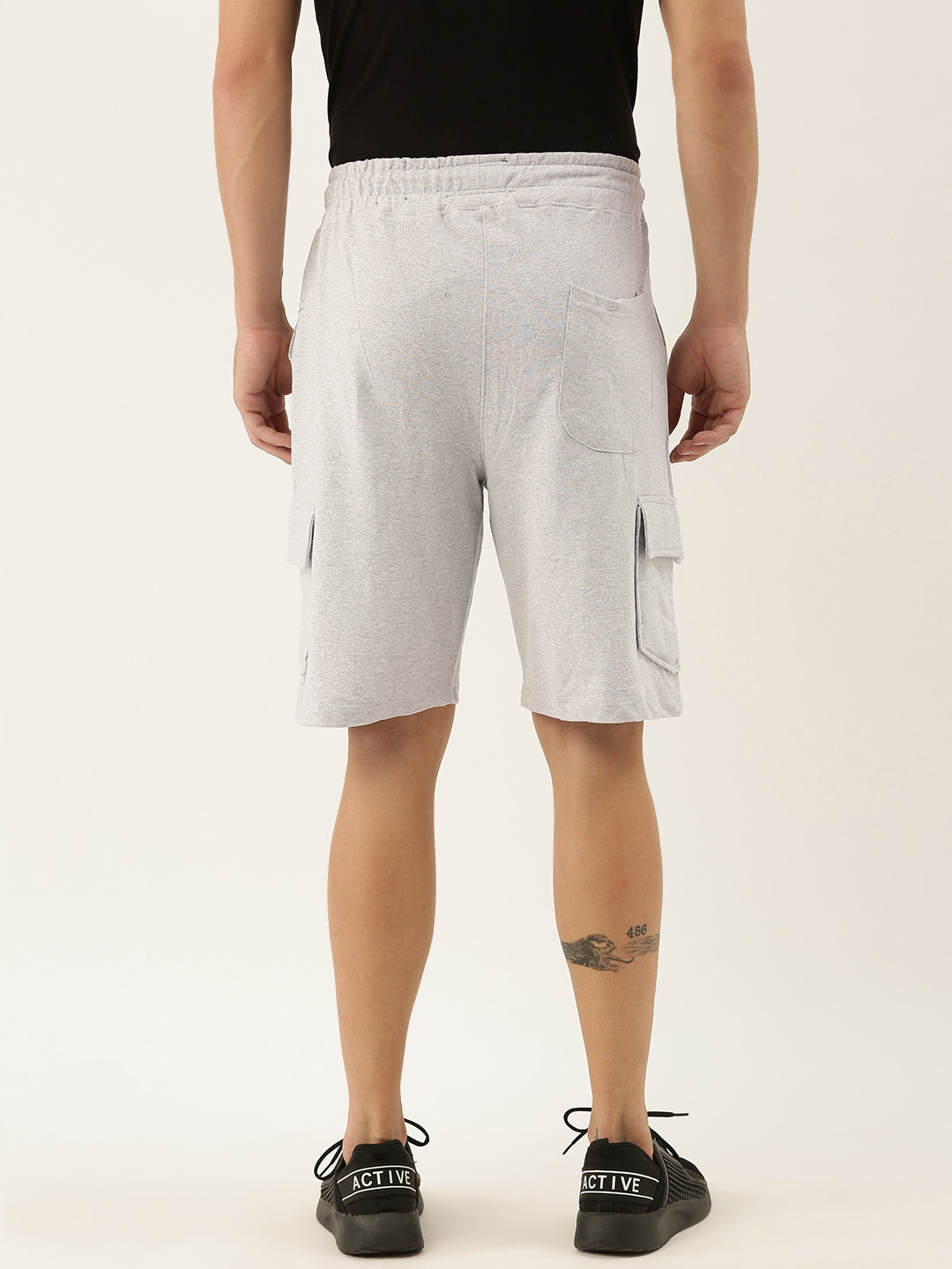 Men White Casual Terry Cargo Shorts