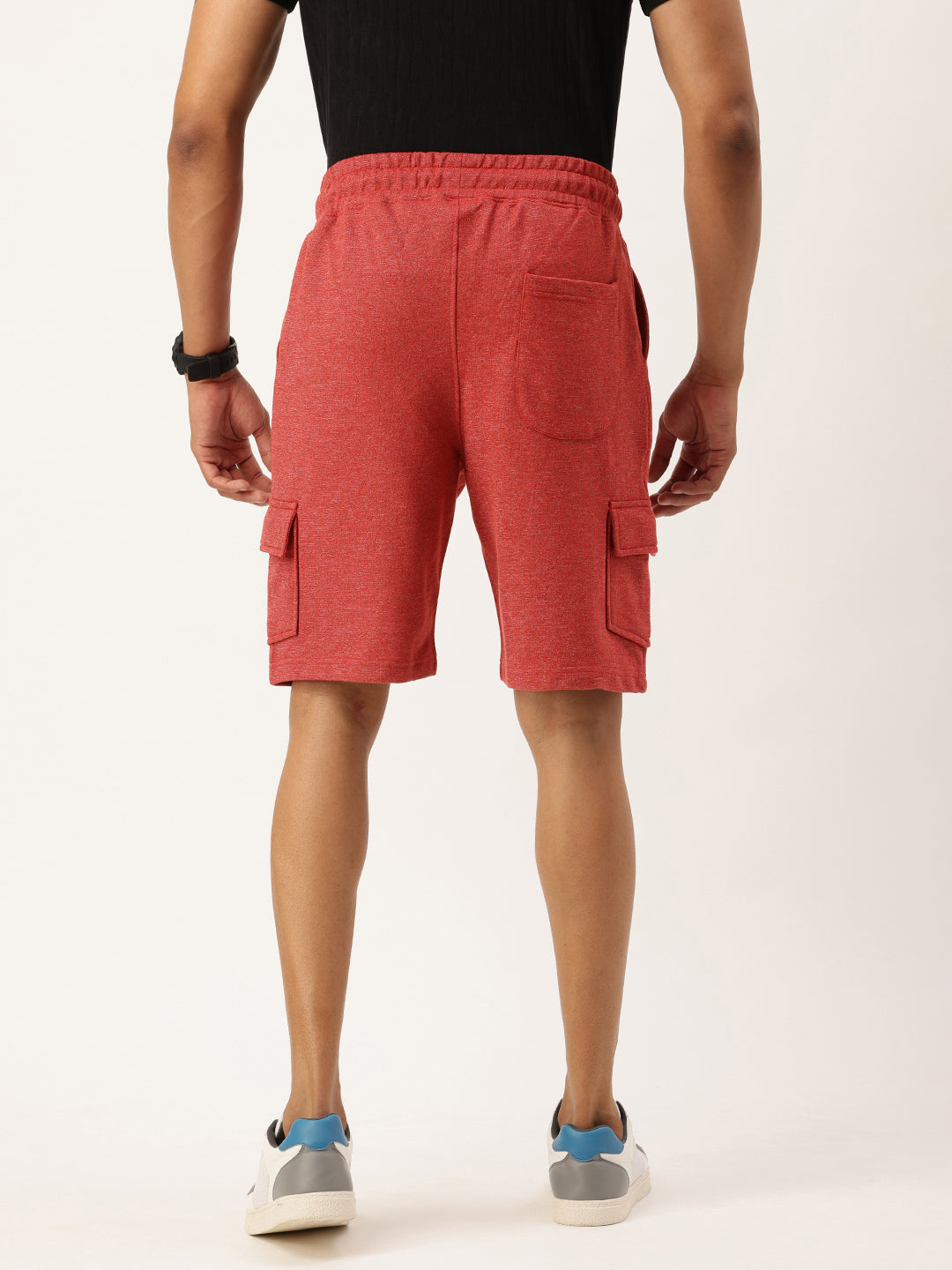 Men Red Casual Terry Cargo Shorts