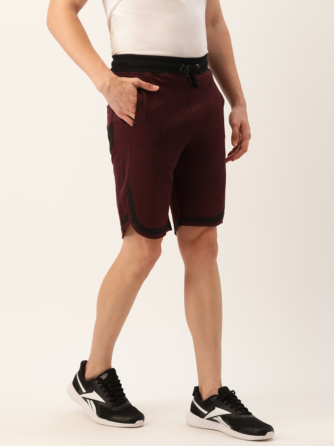 Men Blackwine Casual Curved Hem Terry Shorts