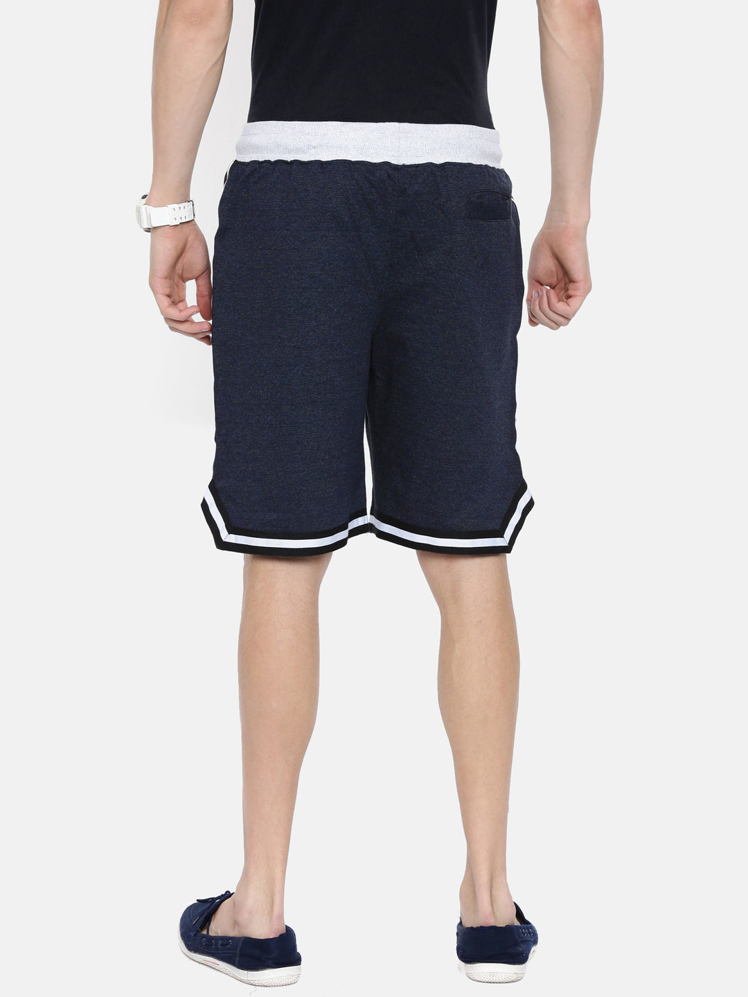 Men Blacknavy Casual Terry Ribbon Shorts